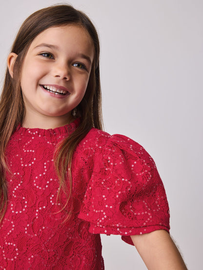 Baker by Ted Baker Red Sequin Lace Angel Sleeve Dress image 4