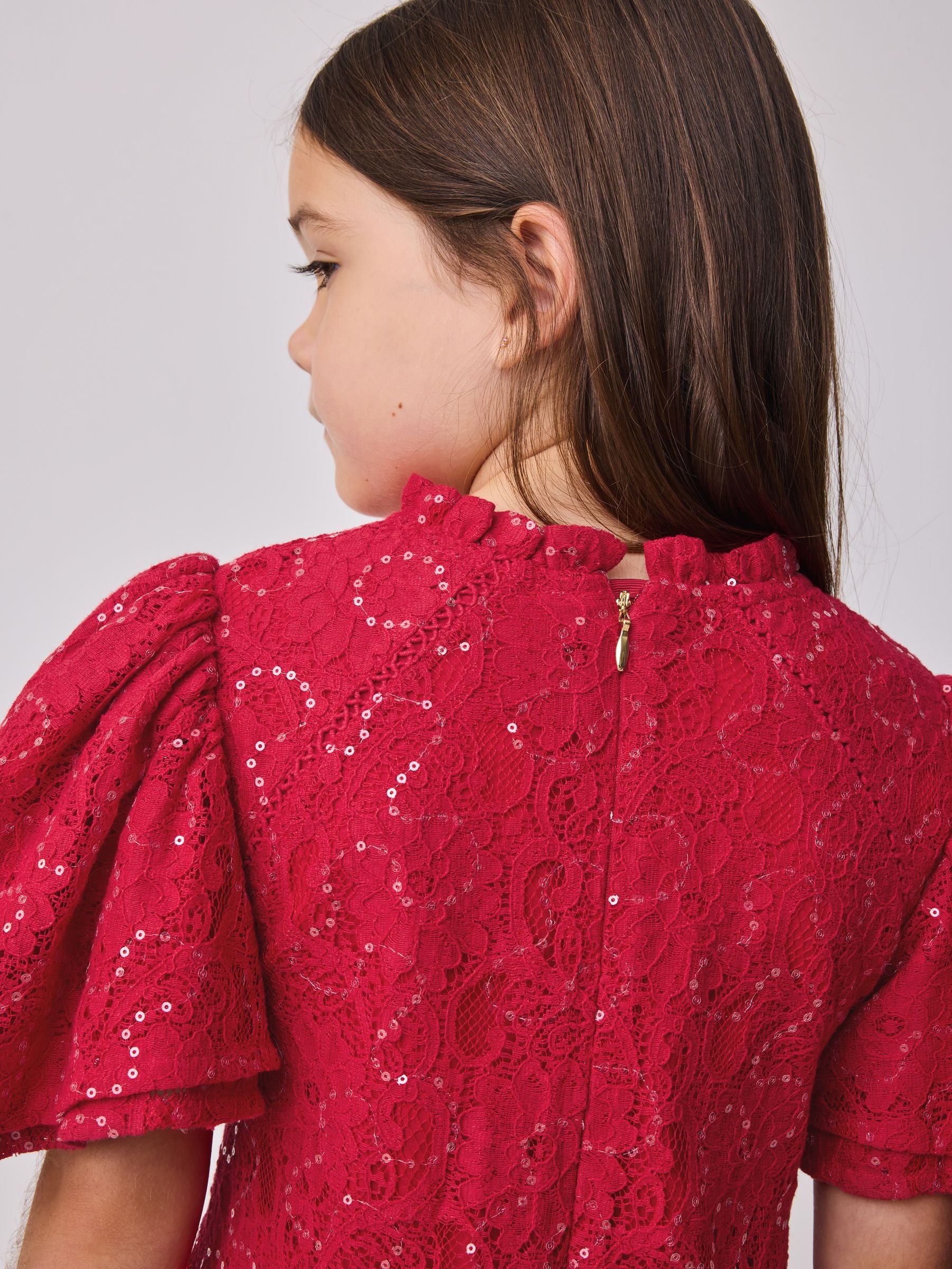 Baker by Ted Baker Red Sequin Lace Angel Sleeve Dress image 5