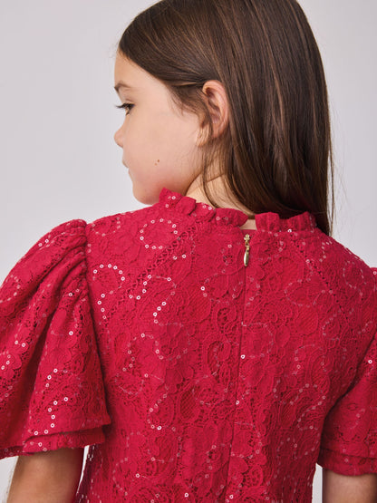 Baker by Ted Baker Red Sequin Lace Angel Sleeve Dress image 5