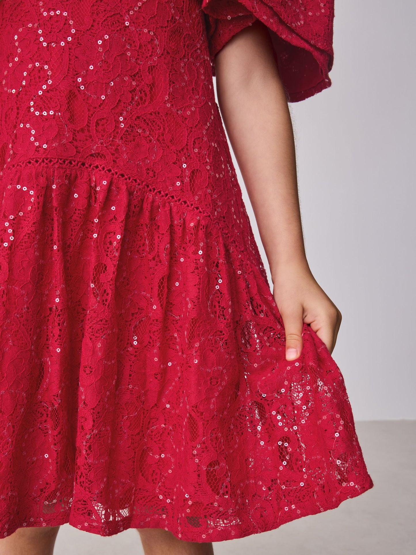 Baker by Ted Baker Red Sequin Lace Angel Sleeve Dress image 6