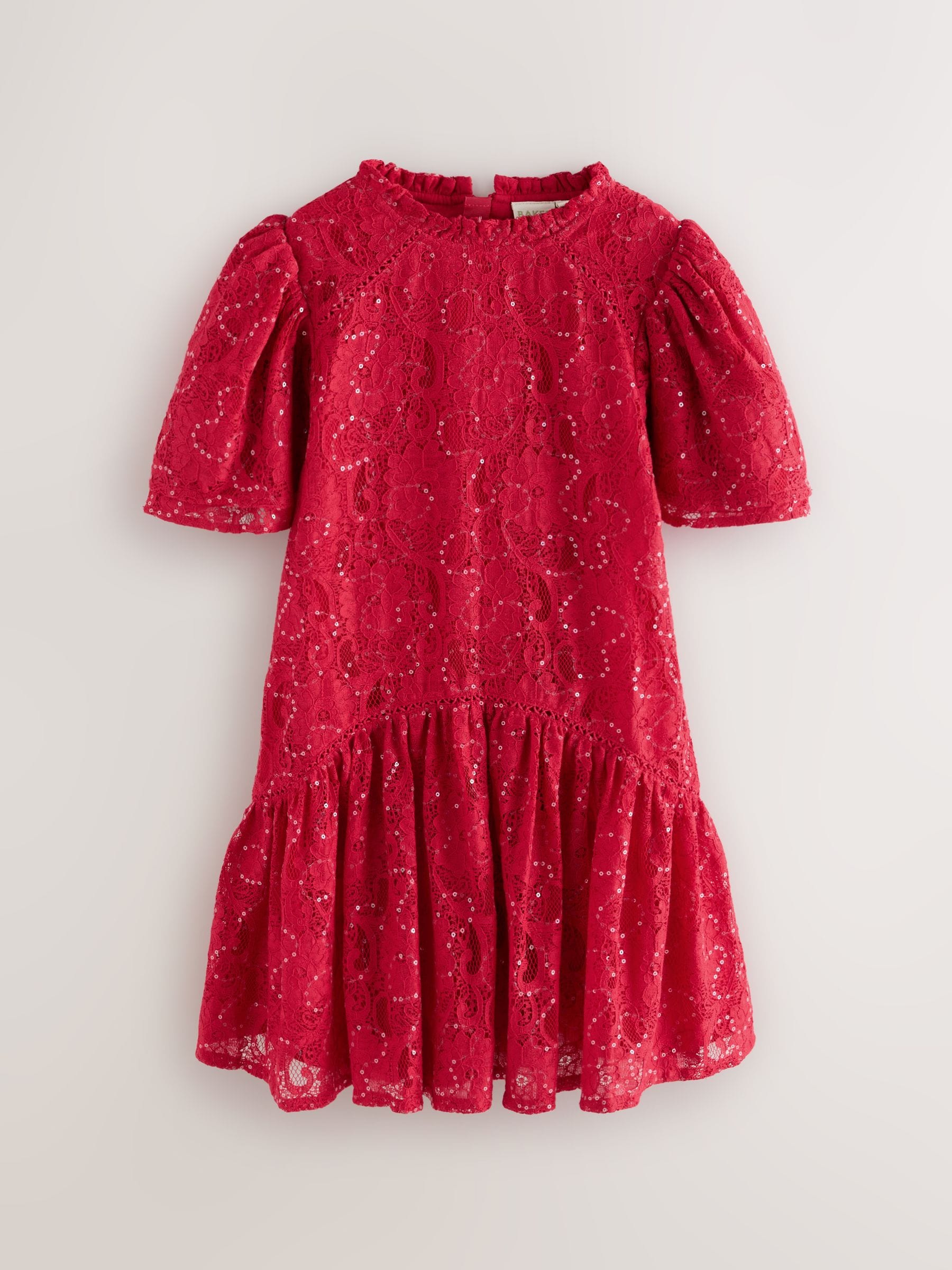 Baker by Ted Baker Red Sequin Lace Angel Sleeve Dress image 7