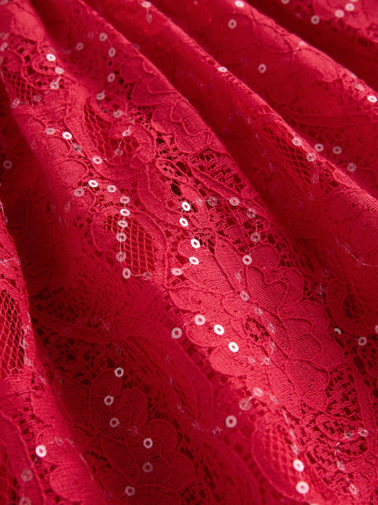 Baker by Ted Baker Red Sequin Lace Angel Sleeve Dress image 9