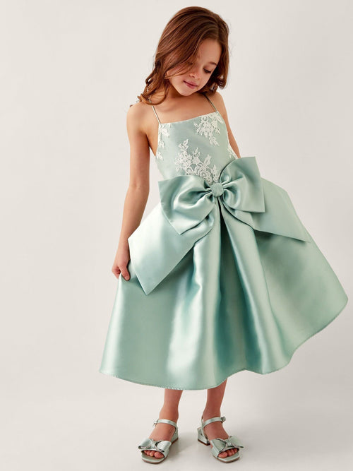 Dsiney Kidz - Monsoon Green Juniper Satin Lace Bow Bridesmaid Dress image 1