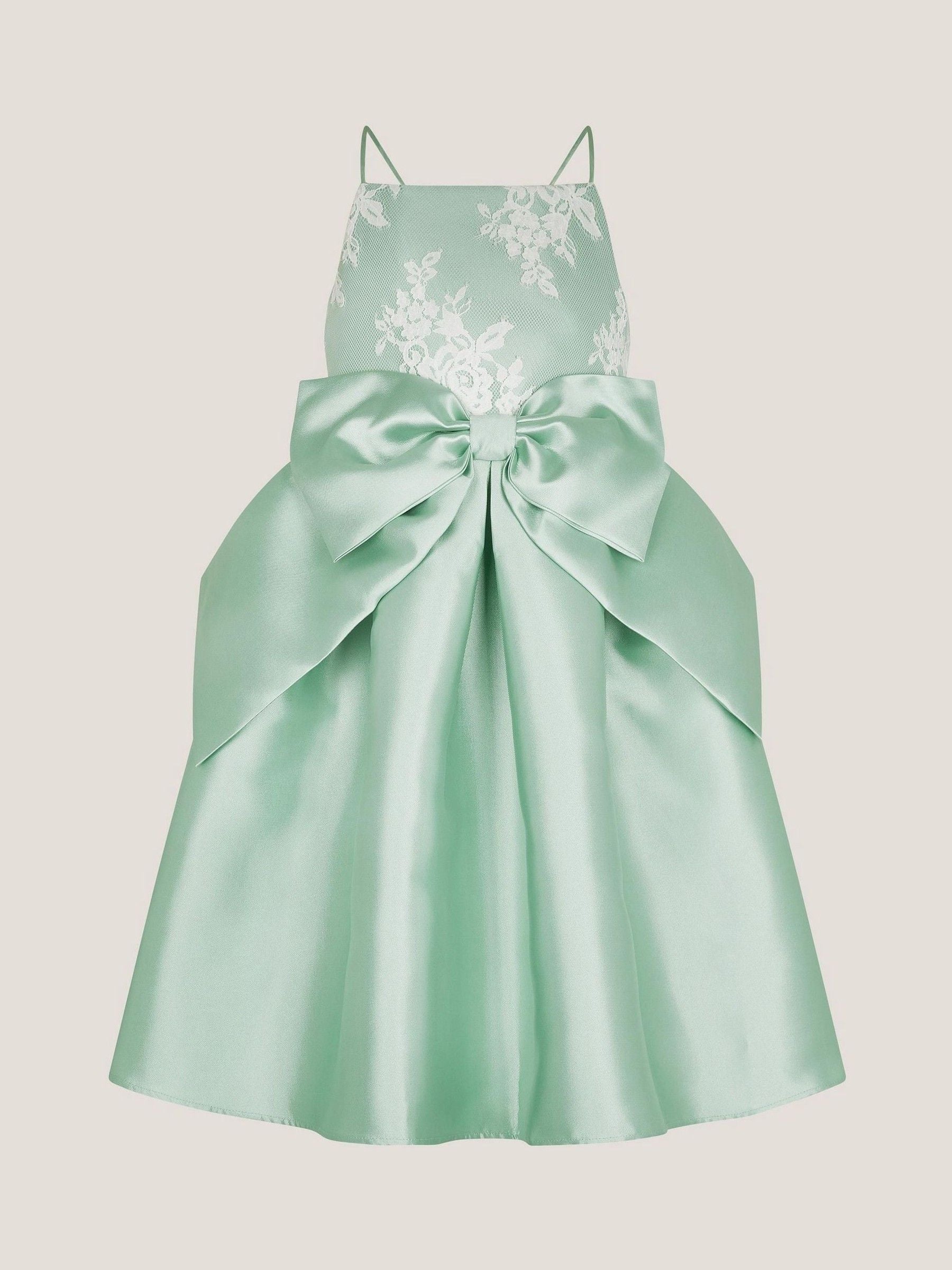 Monsoon Green Juniper Satin Lace Bow Bridesmaid Dress image 2