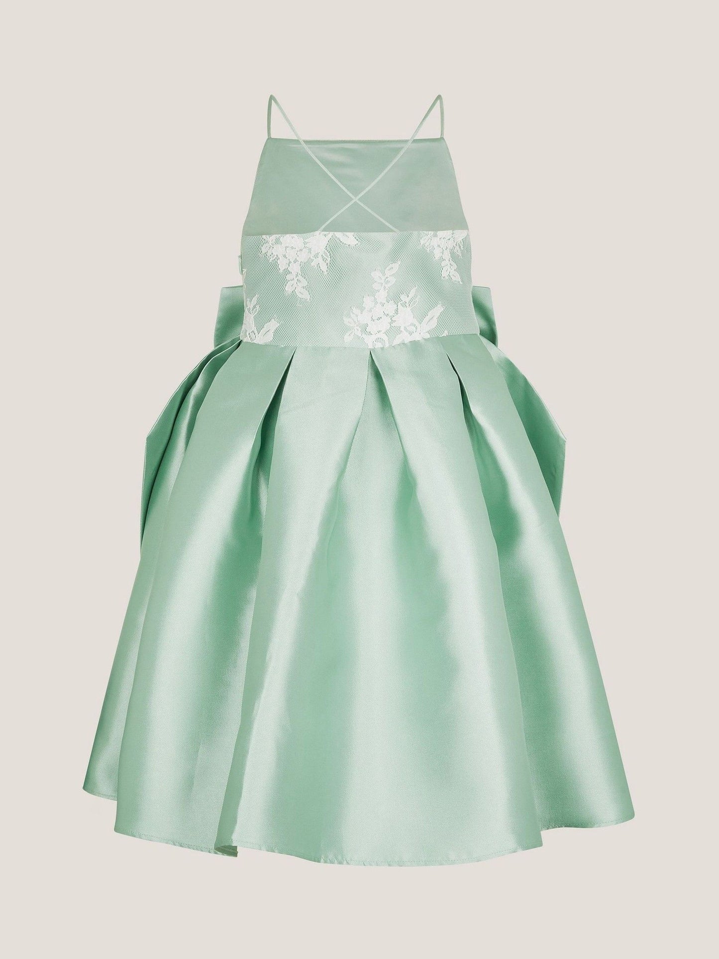 Monsoon Green Juniper Satin Lace Bow Bridesmaid Dress image 3