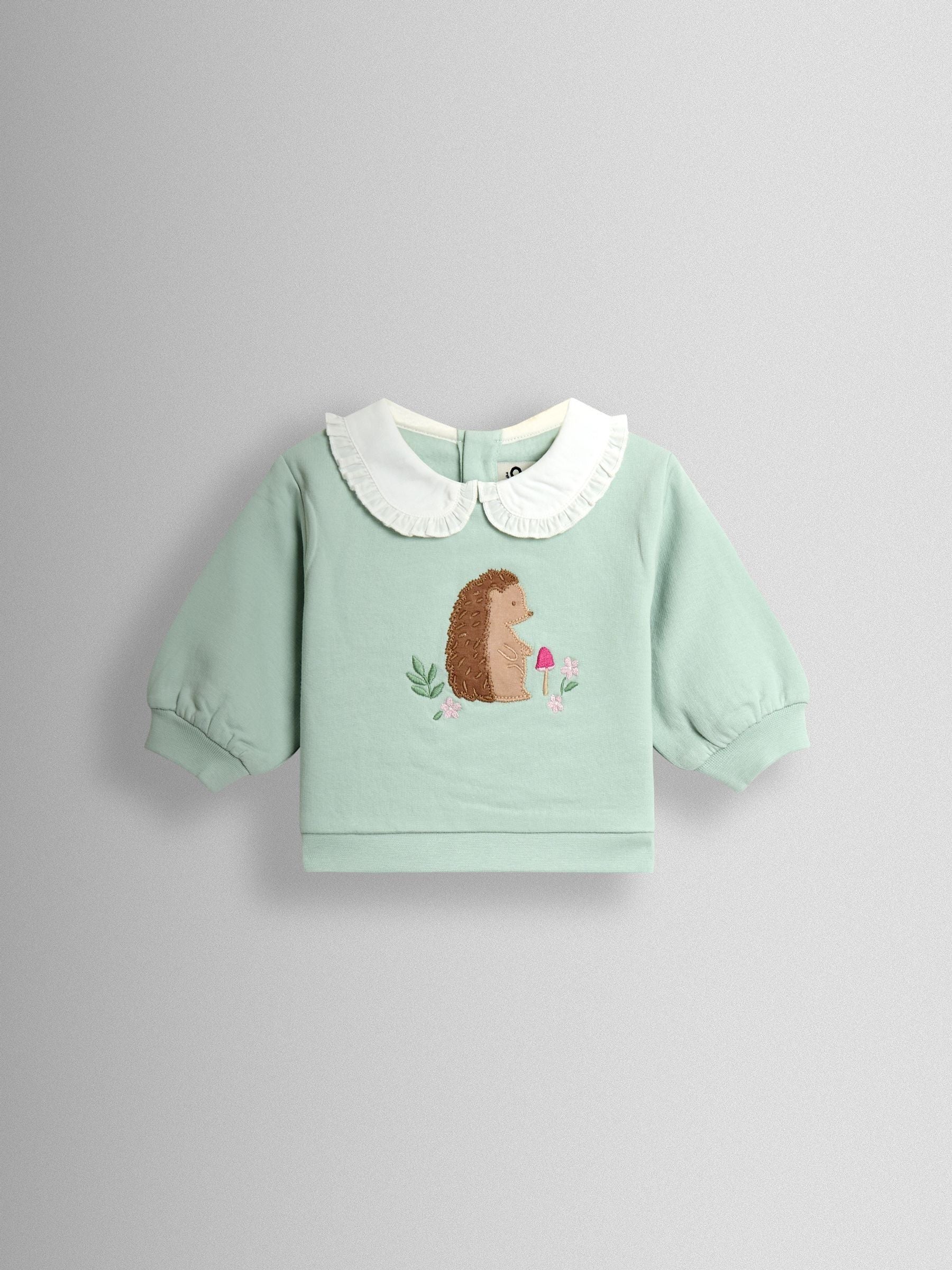 JoJo Maman Bébé Mint Hedgehog Collared Appliqué Sweatshirt & Legging Set image 2