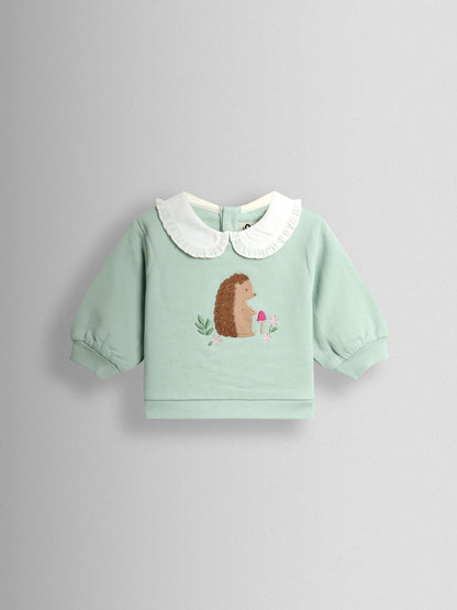 JoJo Maman Bébé Mint Hedgehog Collared Appliqué Sweatshirt & Legging Set image 2
