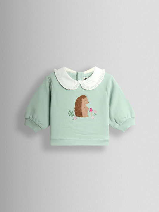 JoJo Maman Bébé Mint Hedgehog Collared Appliqué Sweatshirt & Legging Set image 2