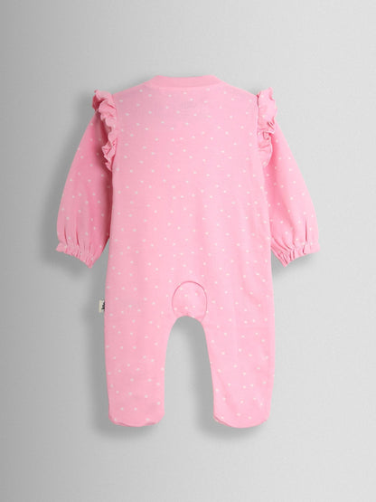 JoJo Maman Bébé Pink Unicorn 100% Cotton Footed Frill Sleepsuit image 2