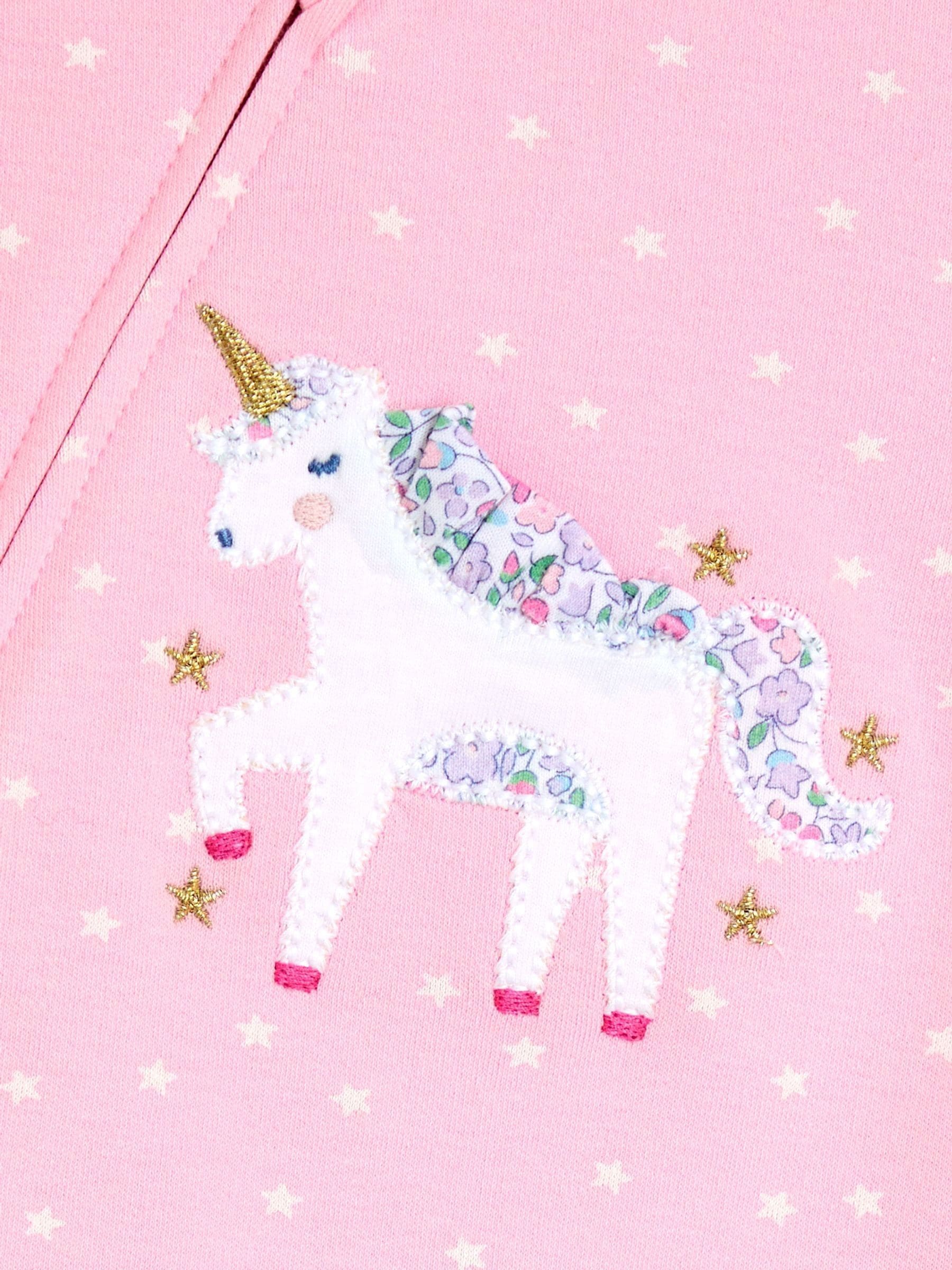 JoJo Maman Bébé Pink Unicorn 100% Cotton Footed Frill Sleepsuit image 3