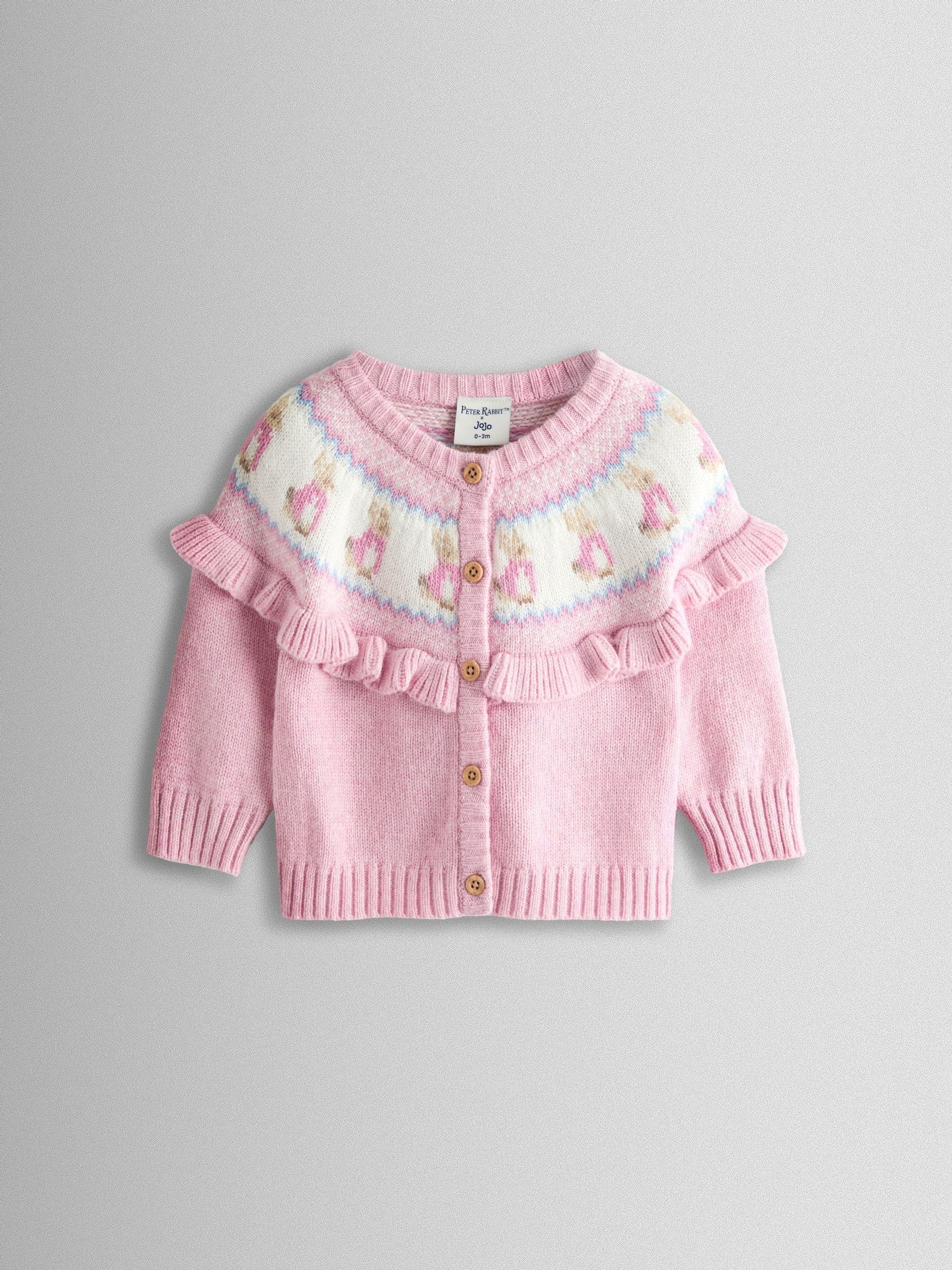 JoJo Maman Bébé Pink Fair isle Knit Cardigan & Bottom Set image 2
