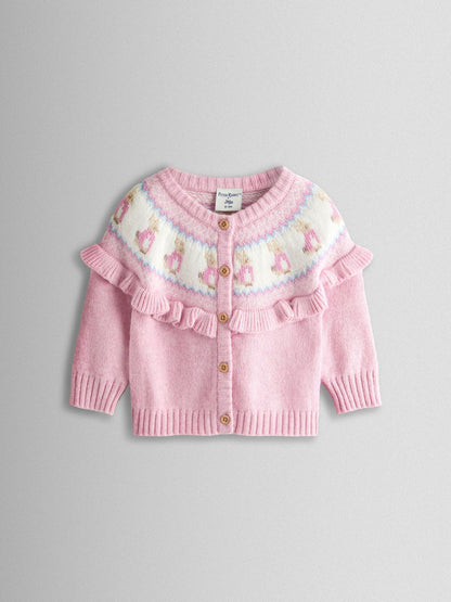 JoJo Maman Bébé Pink Fair isle Knit Cardigan & Bottom Set image 2