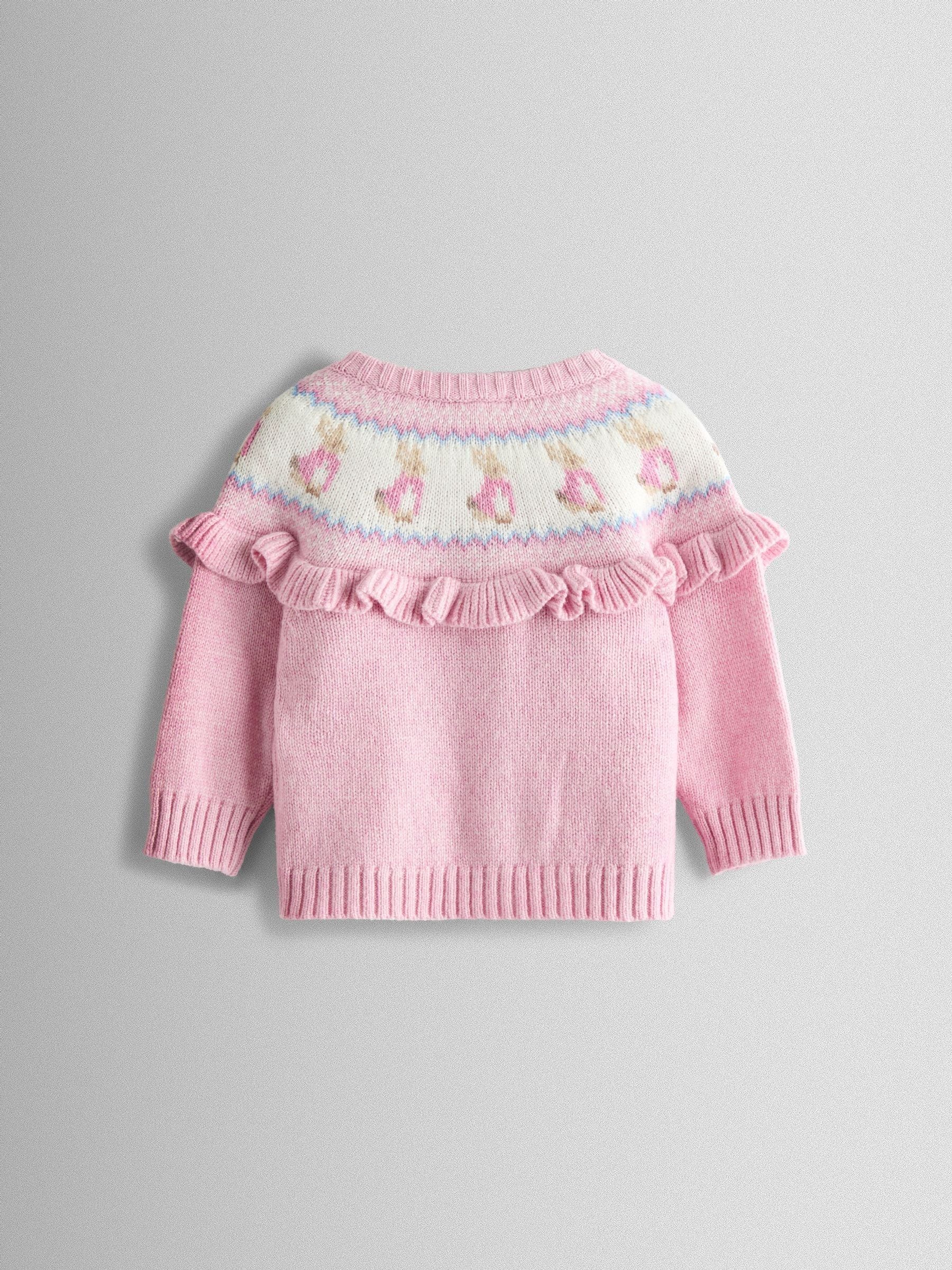 JoJo Maman Bébé Pink Fair isle Knit Cardigan & Bottom Set image 4
