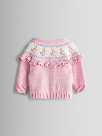 JoJo Maman Bébé Pink Fair isle Knit Cardigan & Bottom Set image 4