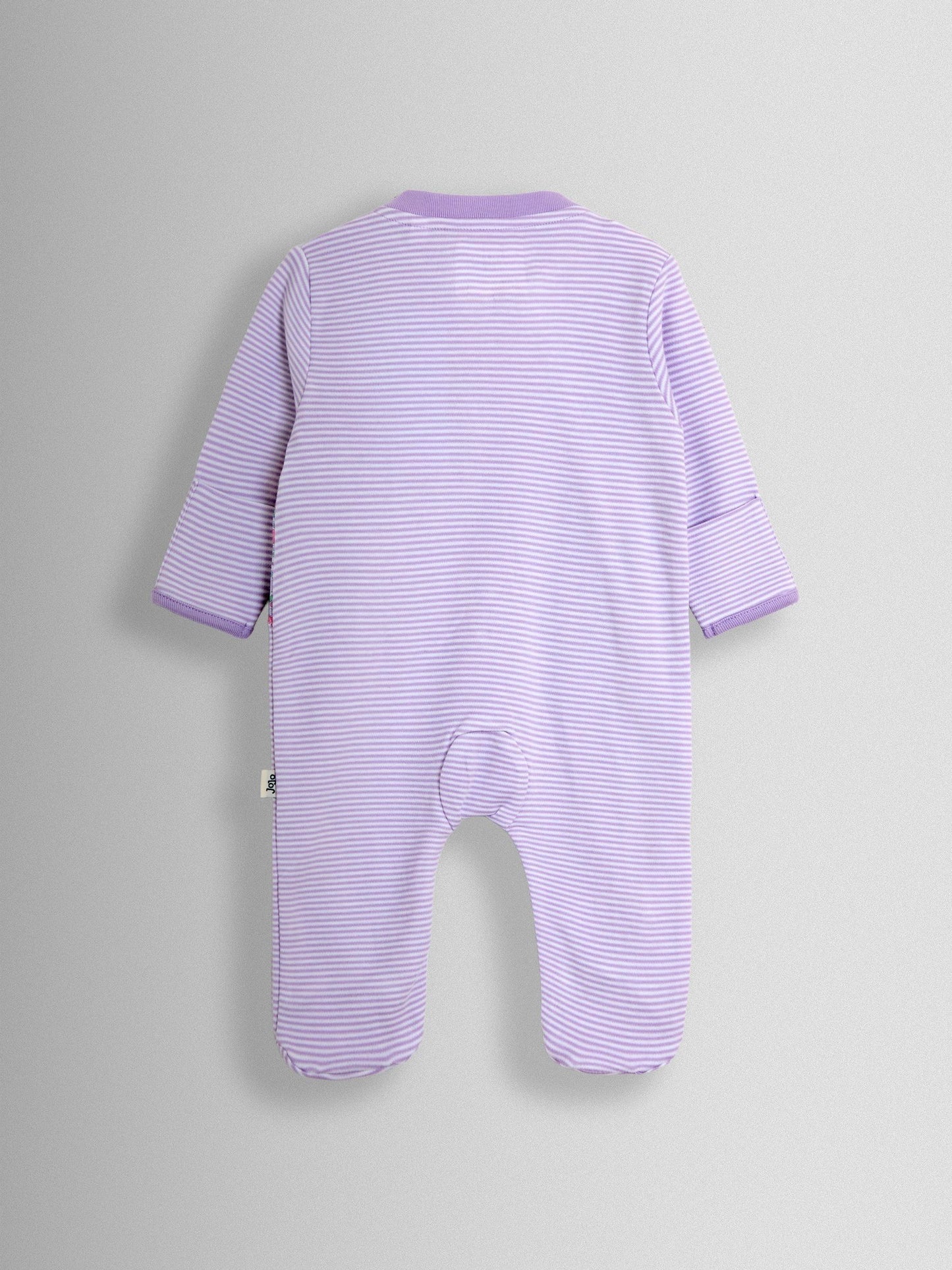 JoJo Maman Bébé Purple Dino 100% Cotton Footed Stripe Appliqué  Sleepsuit image 3