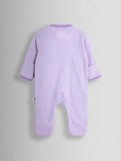 JoJo Maman Bébé Purple Dino 100% Cotton Footed Stripe Appliqué  Sleepsuit image 3
