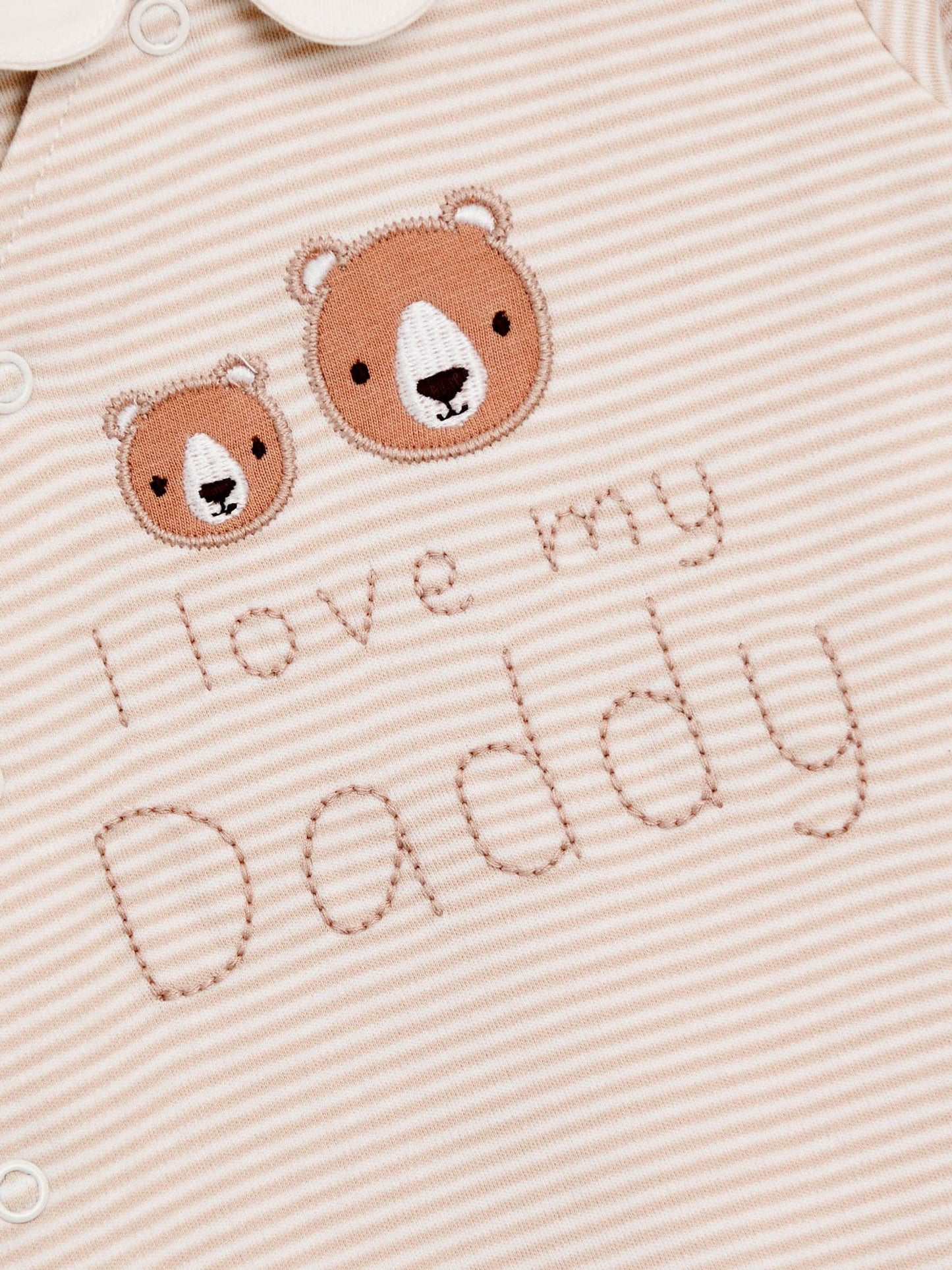 JoJo Maman Bébé Neutral Stripe Organic Cotton I Love My Daddy Sleepsuit image 3