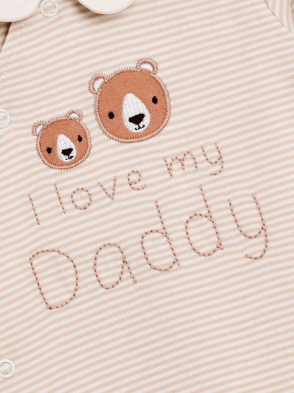JoJo Maman Bébé Neutral Stripe Organic Cotton I Love My Daddy Sleepsuit image 3