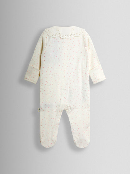 JoJo Maman Bébé Cream Speckled Hedgehog Organic Cotton Embroidered Footed Sleepsuit image 3