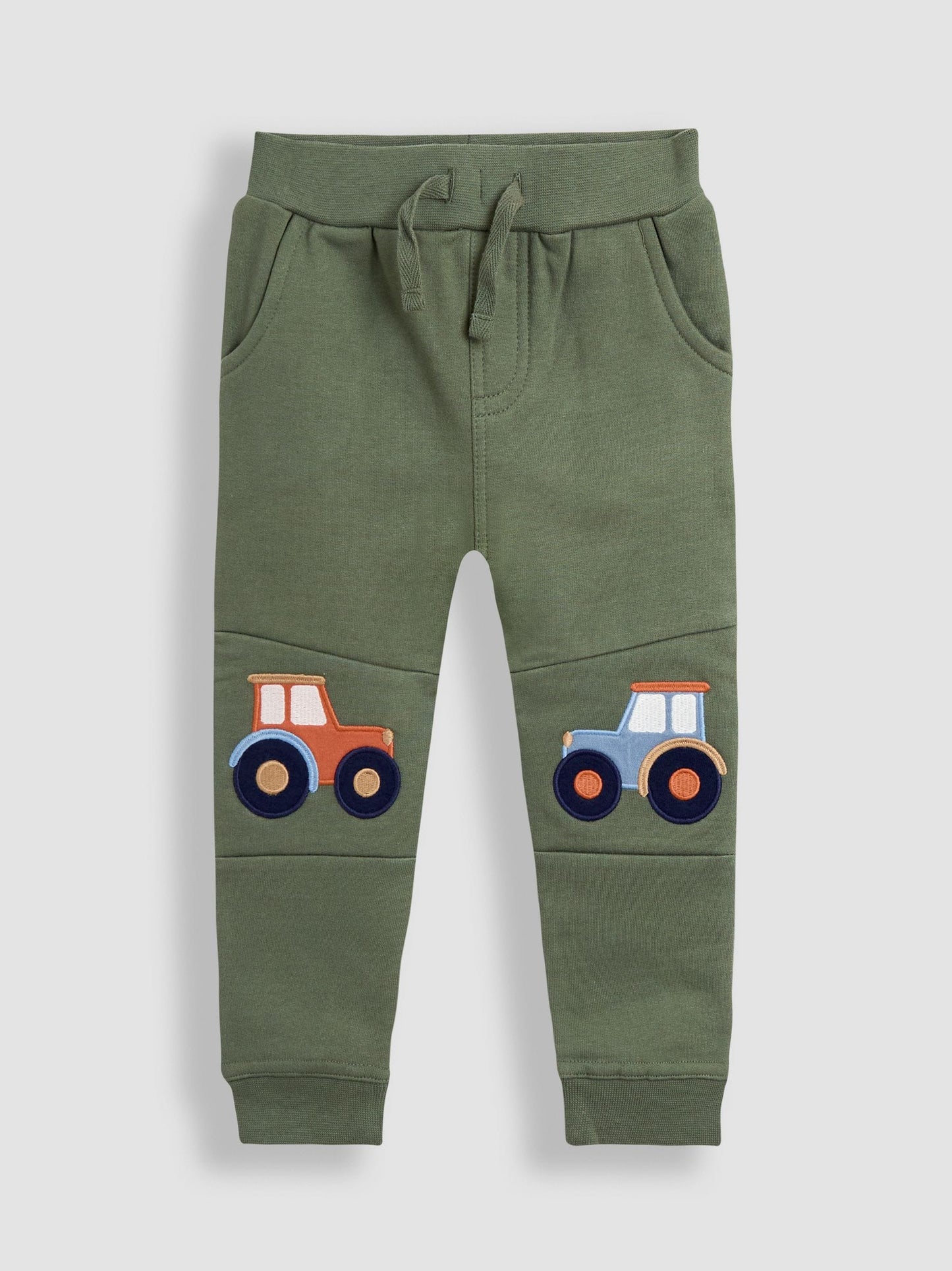 JoJo Maman Bébé Khaki Green Tractor 2-Pack Appliqué Knee & Plain Joggers image 2