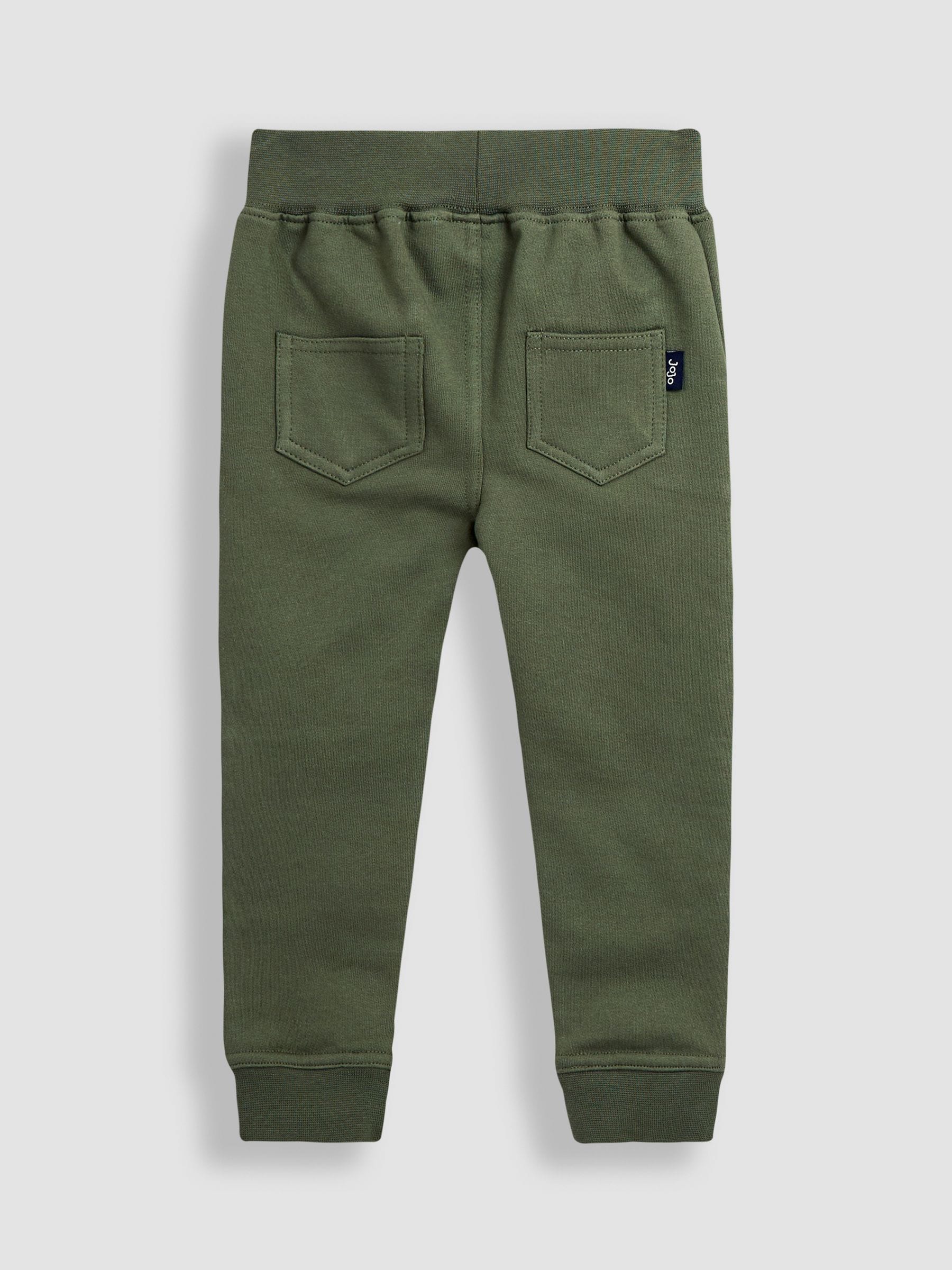 JoJo Maman Bébé Khaki Green Tractor 2-Pack Appliqué Knee & Plain Joggers image 3
