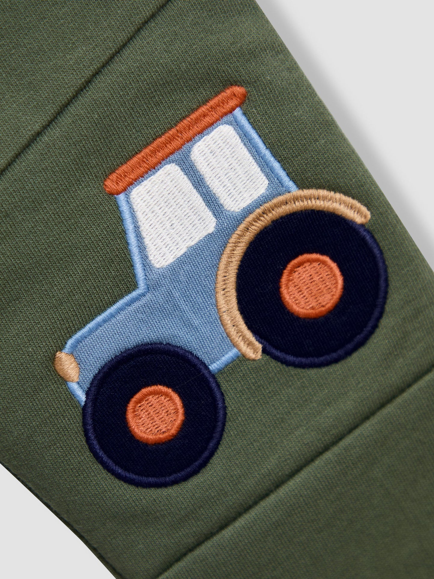 JoJo Maman Bébé Khaki Green Tractor 2-Pack Appliqué Knee & Plain Joggers image 6