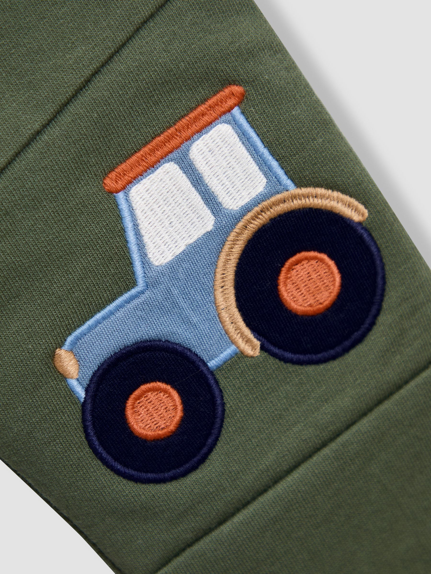 JoJo Maman Bébé Khaki Green Tractor 2-Pack Appliqué Knee & Plain Joggers image 6