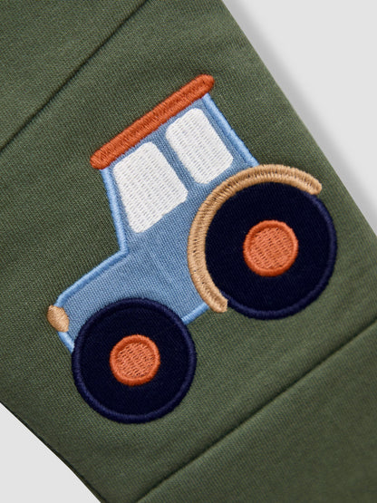 JoJo Maman Bébé Khaki Green Tractor 2-Pack Appliqué Knee & Plain Joggers image 6