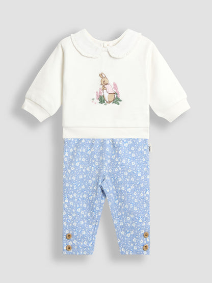 JoJo Maman Bébé Blue Floral Flopsy Appliqué Sweatshirt Leggings & Headband Set image 1
