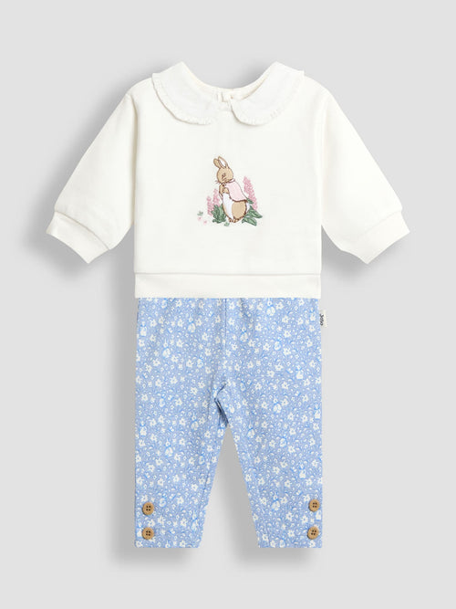 JoJo Maman Bébé Blue Floral Flopsy Appliqué Sweatshirt Leggings & Headband Set image 1