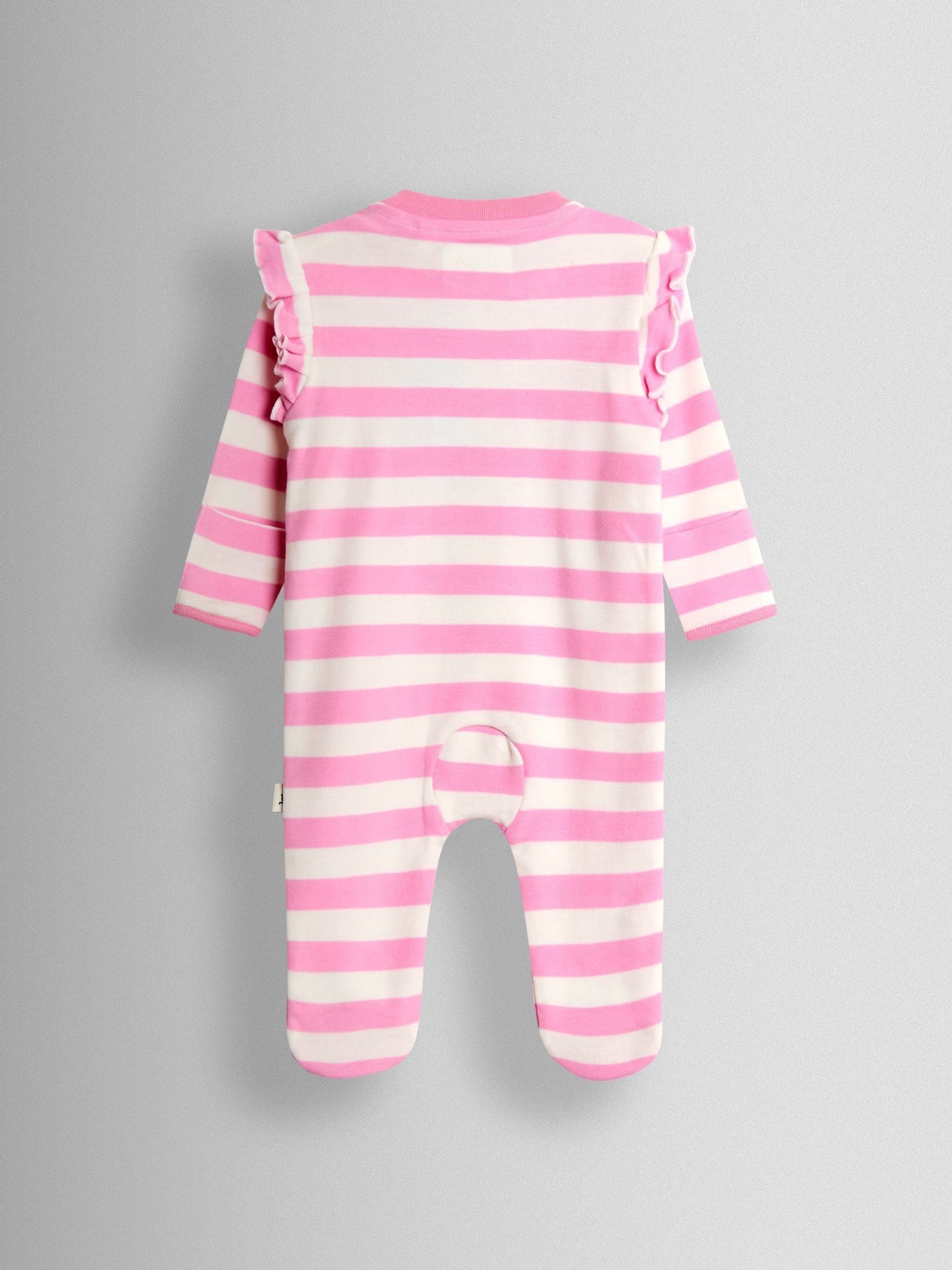 JoJo Maman Bébé Pink Cherry 100% Cotton Footed Frill Sleepsuit image 2