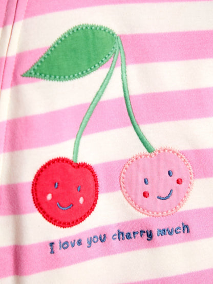 JoJo Maman Bébé Pink Cherry 100% Cotton Footed Frill Sleepsuit image 3