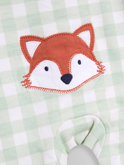 JoJo Maman Bébé Green Fox Character Appliqué Zip Footed Sleepsuit image 3
