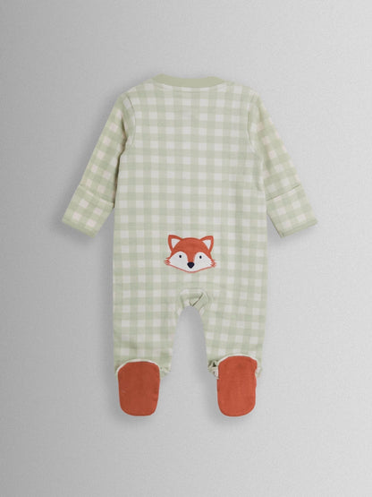 JoJo Maman Bébé Green Fox Character Appliqué Zip Footed Sleepsuit image 4