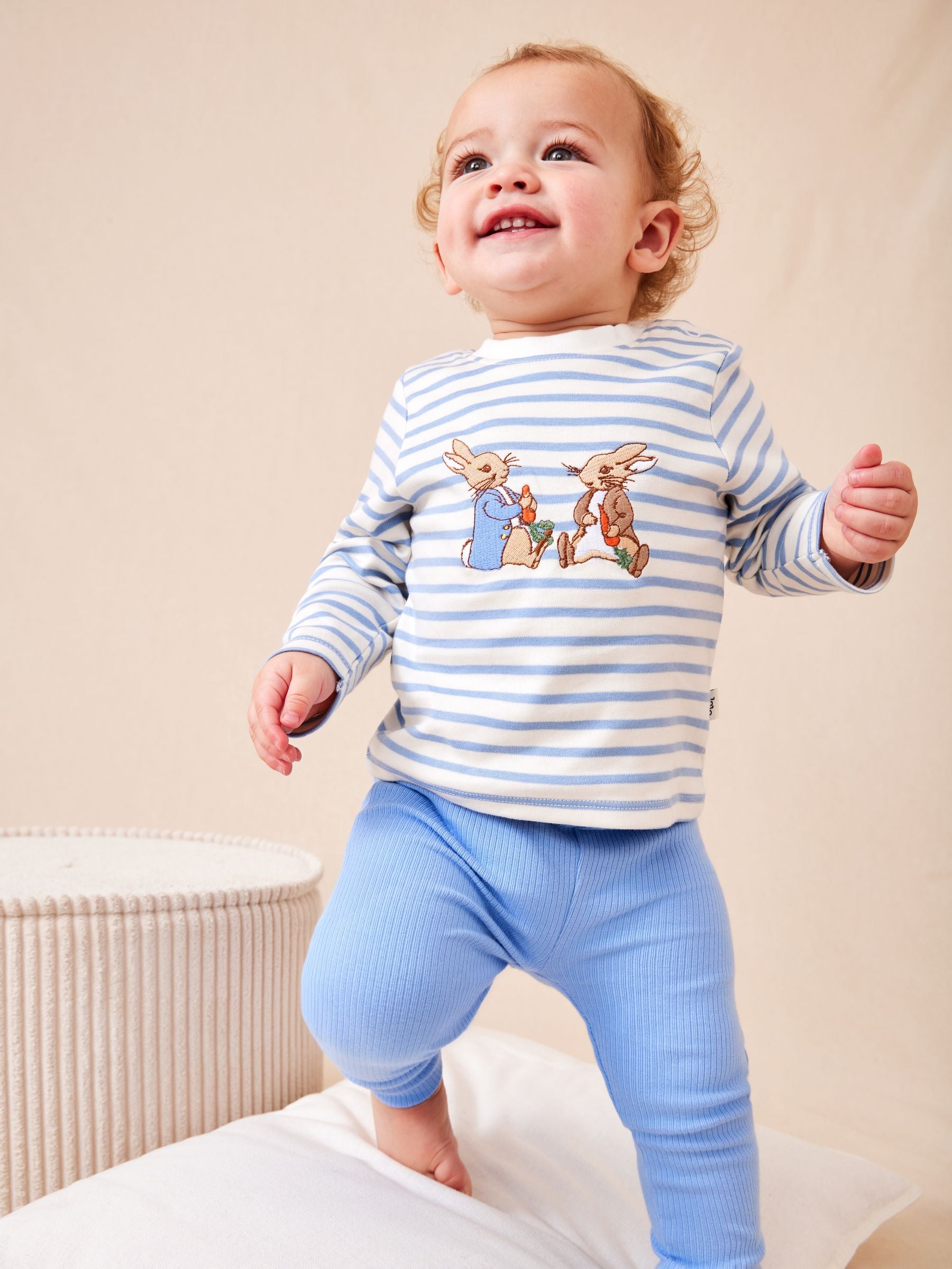 JoJo Maman Bébé Blue Peter Rabbit™ Appliqué Top & Legging Set image 1