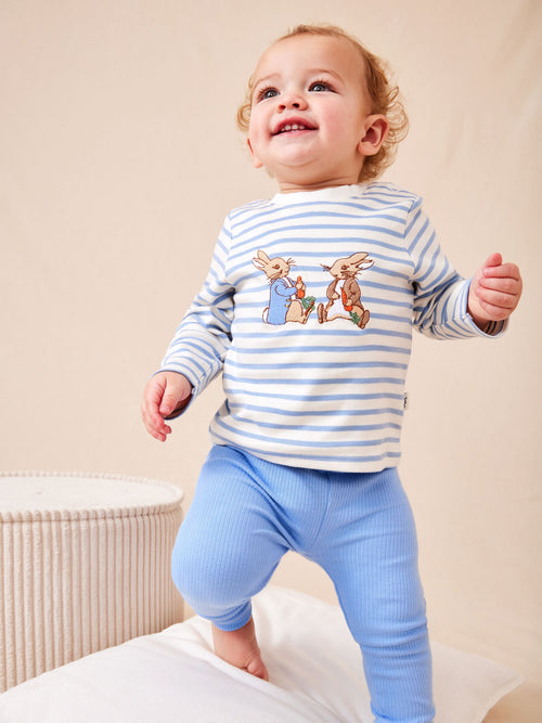 JoJo Maman Bébé Blue Peter Rabbit™ Appliqué Top & Legging Set image 1
