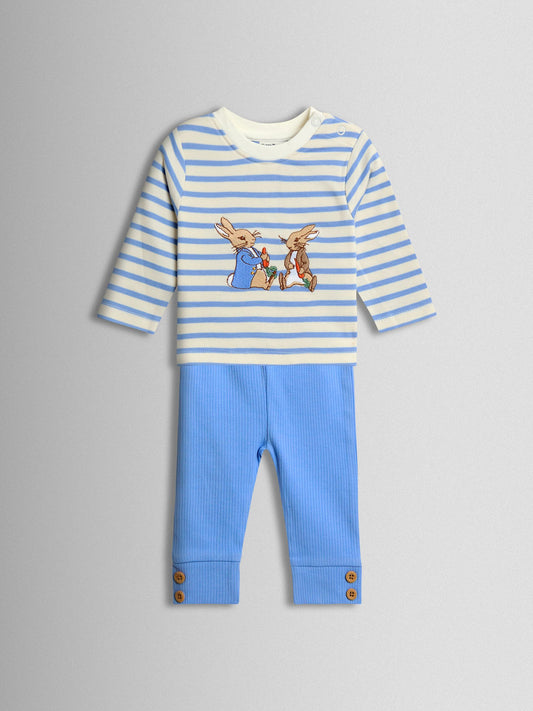 JoJo Maman Bébé Blue Peter Rabbit™ Appliqué Top & Legging Set image 2