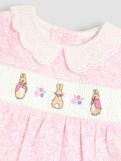 JoJo Maman Bébé Pink Ditsy Floral Flopsy Smocked Collared Sleepsuit image 5