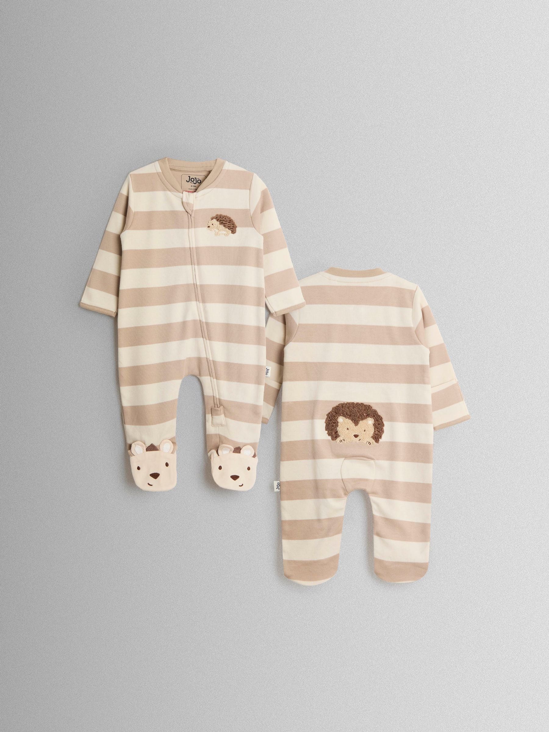 JoJo Maman Bébé Brown Hedgehog Wide Stripe Character Footed Sleepsuit image 3