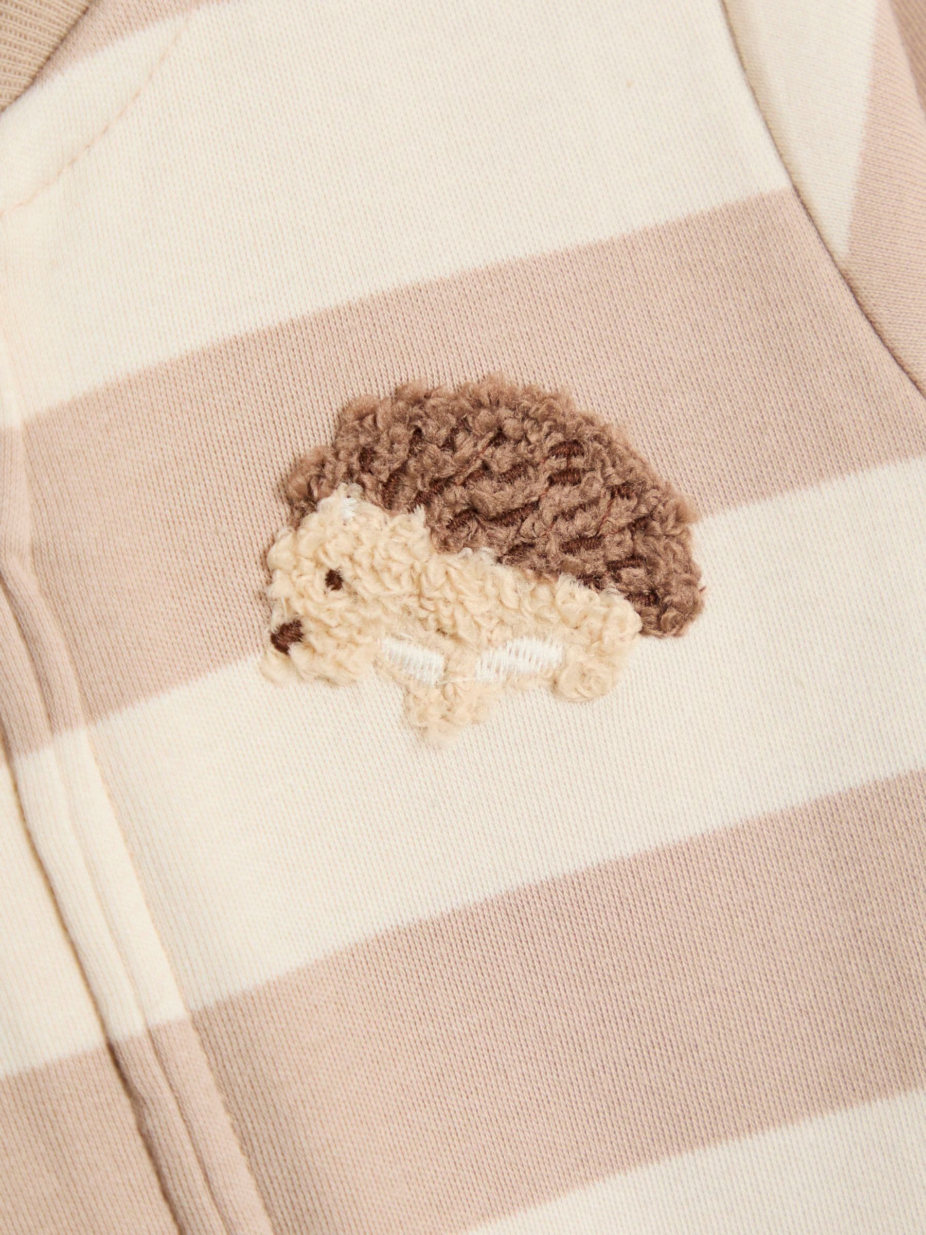 JoJo Maman Bébé Brown Hedgehog Wide Stripe Character Footed Sleepsuit image 4