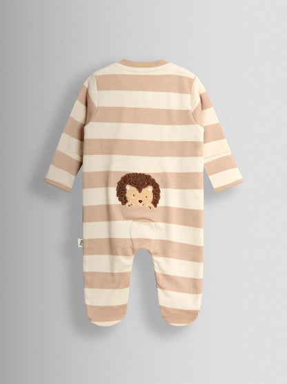 JoJo Maman Bébé Brown Hedgehog Wide Stripe Character Footed Sleepsuit image 6
