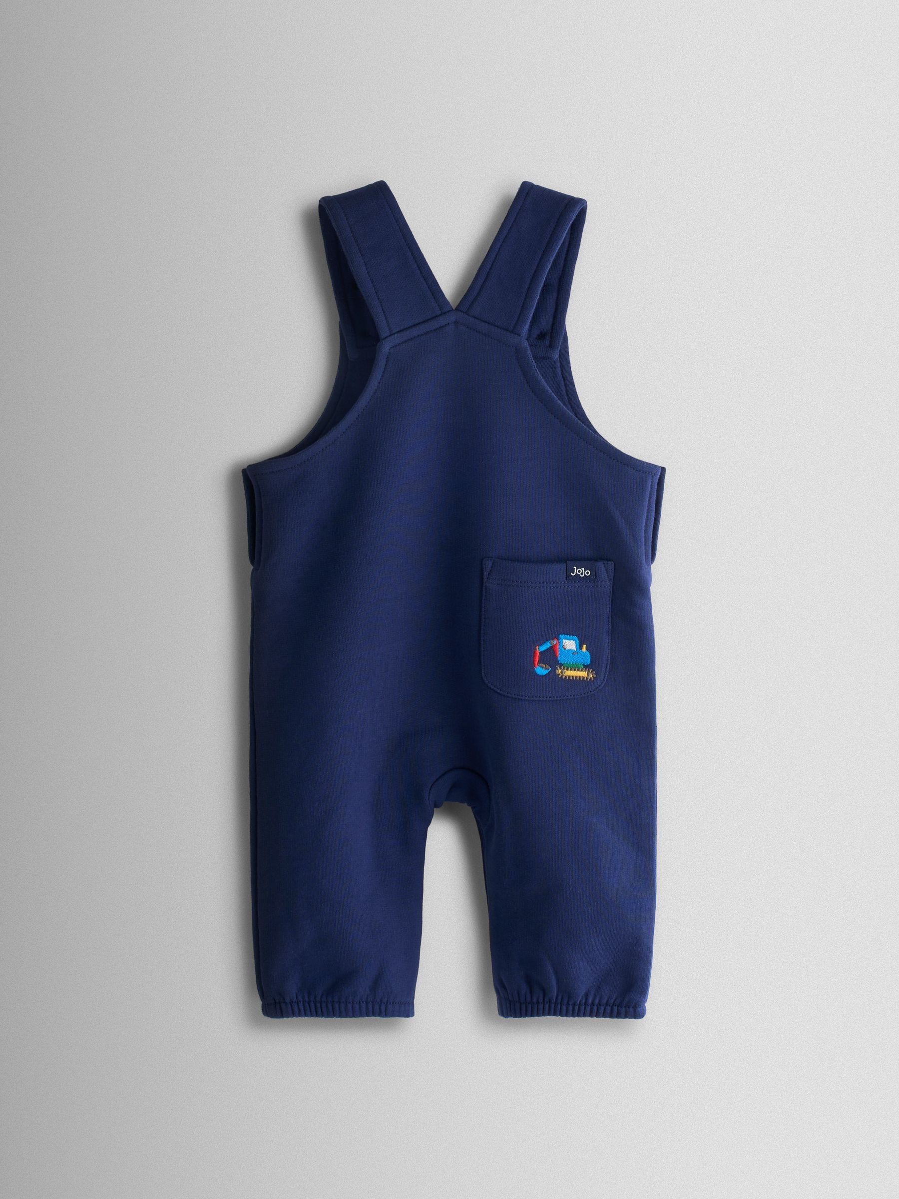 JoJo Maman Bébé Navy Blue Digger 2-Piece Appliqué Dungaree & Top Set image 3