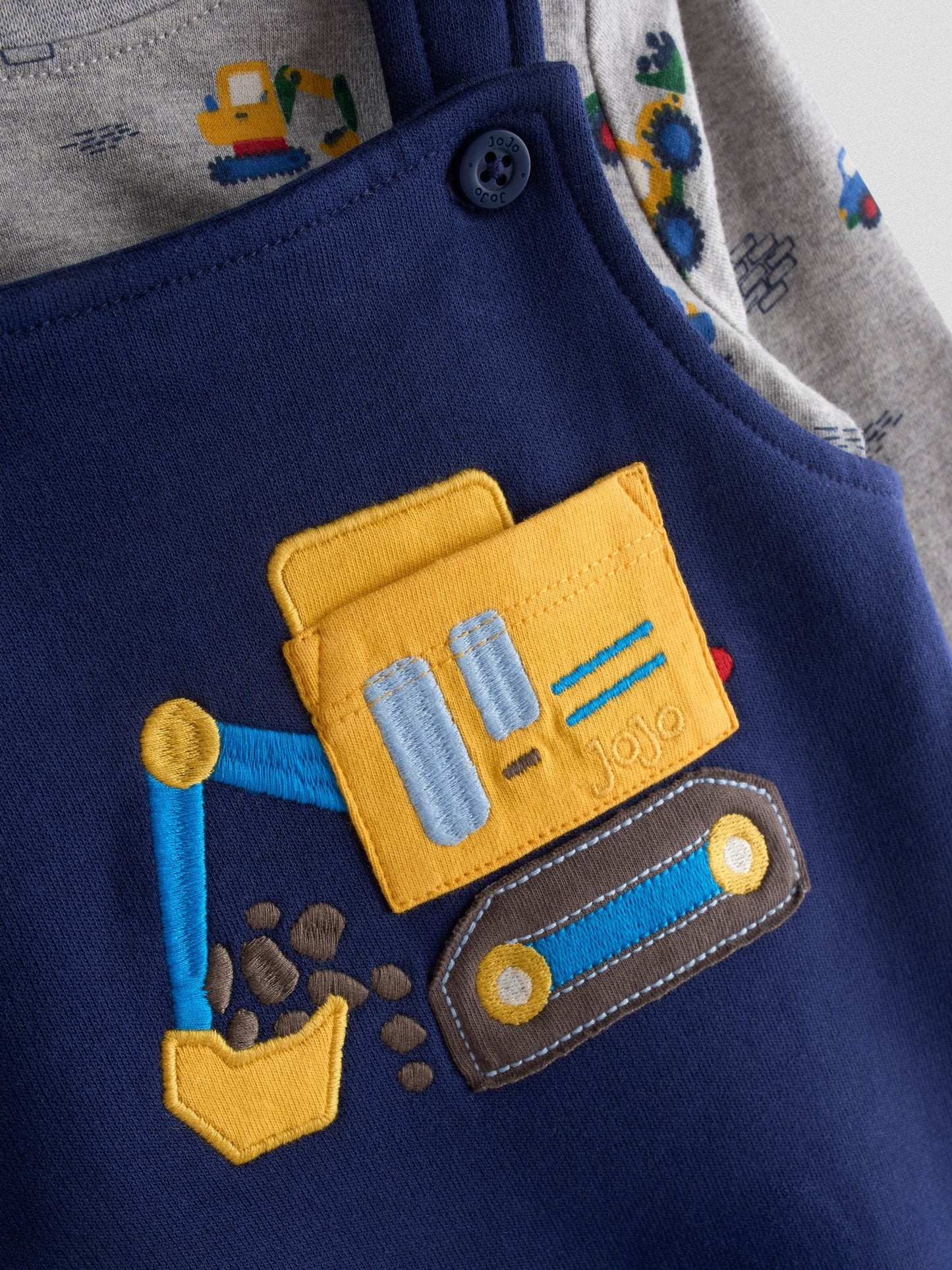JoJo Maman Bébé Navy Blue Digger 2-Piece Appliqué Dungaree & Top Set image 6