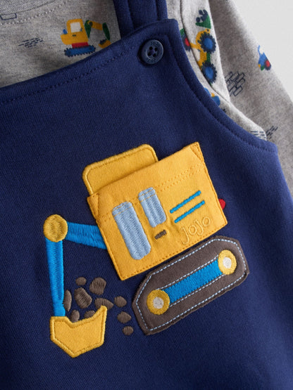 JoJo Maman Bébé Navy Blue Digger 2-Piece Appliqué Dungaree & Top Set image 6