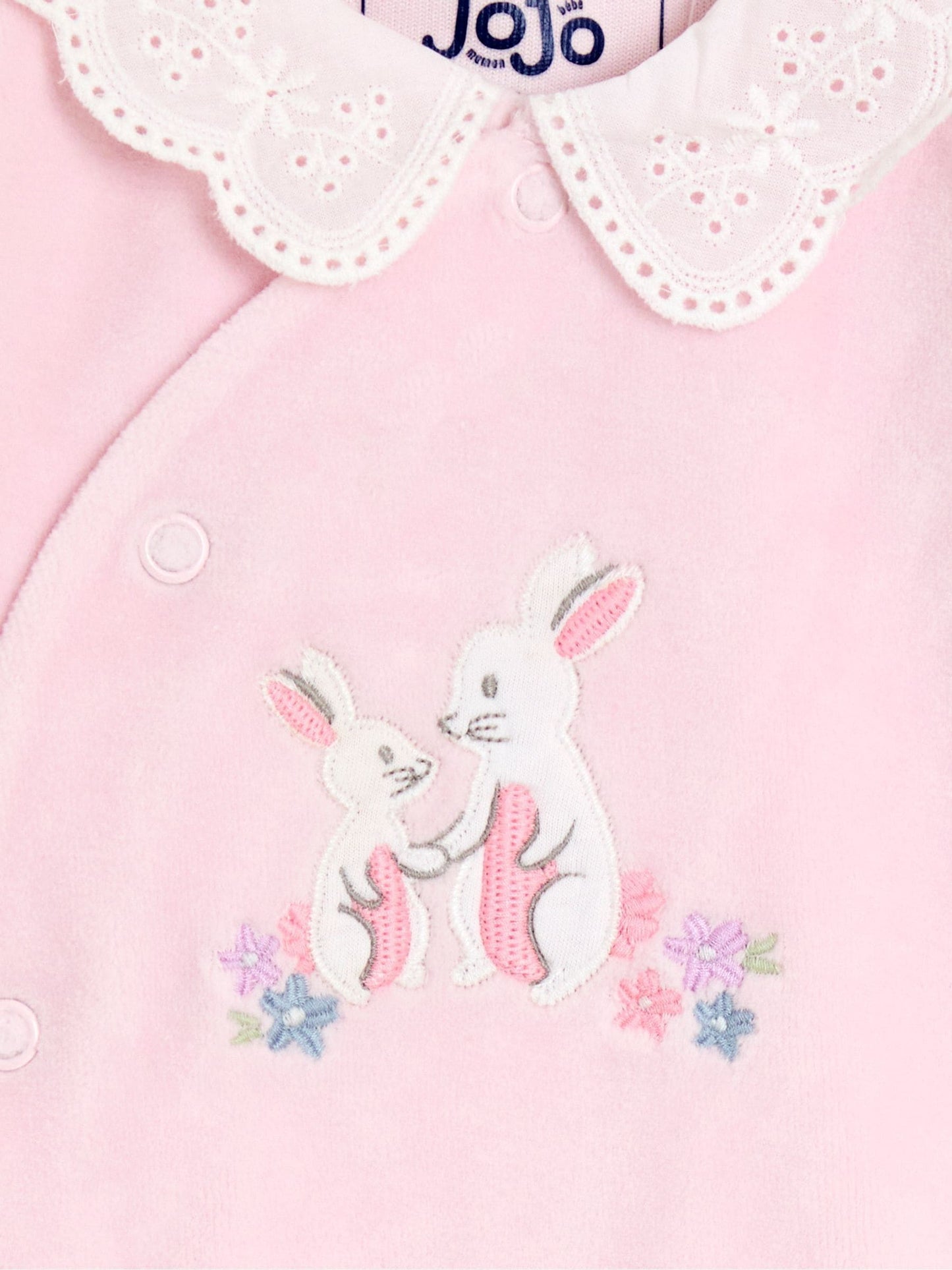 JoJo Maman Bébé Pale Pink Bunny Appliqué Velour Collared All-In-One image 4