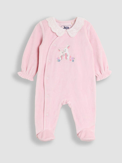 JoJo Maman Bébé Pale Pink Bunny Appliqué Velour Collared All-In-One image 1