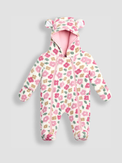 JoJo Maman Bébé Pink Floral Cosy Borg Printed Pramsuit image 1