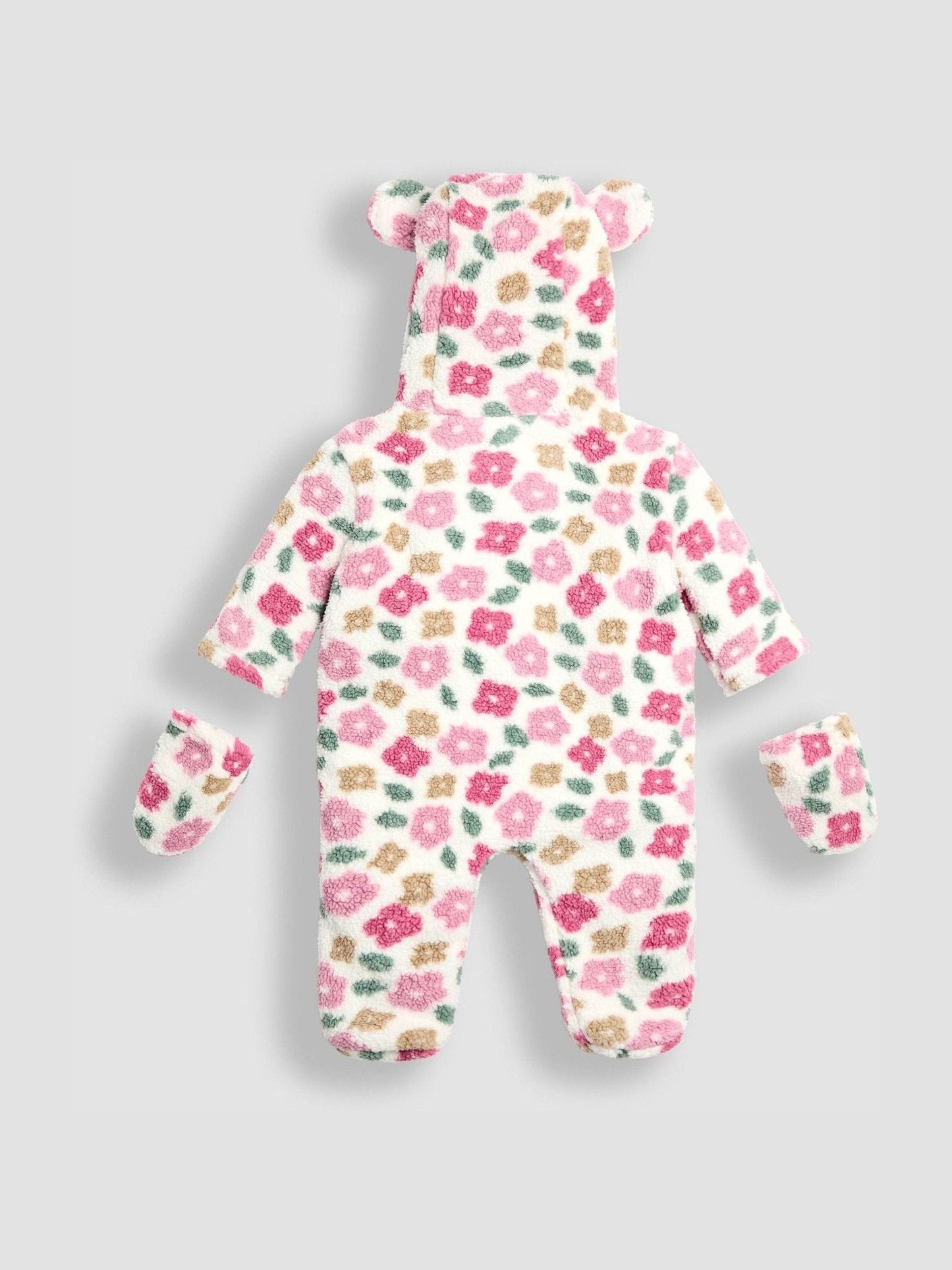 JoJo Maman Bébé Pink Floral Cosy Borg Printed Pramsuit image 5