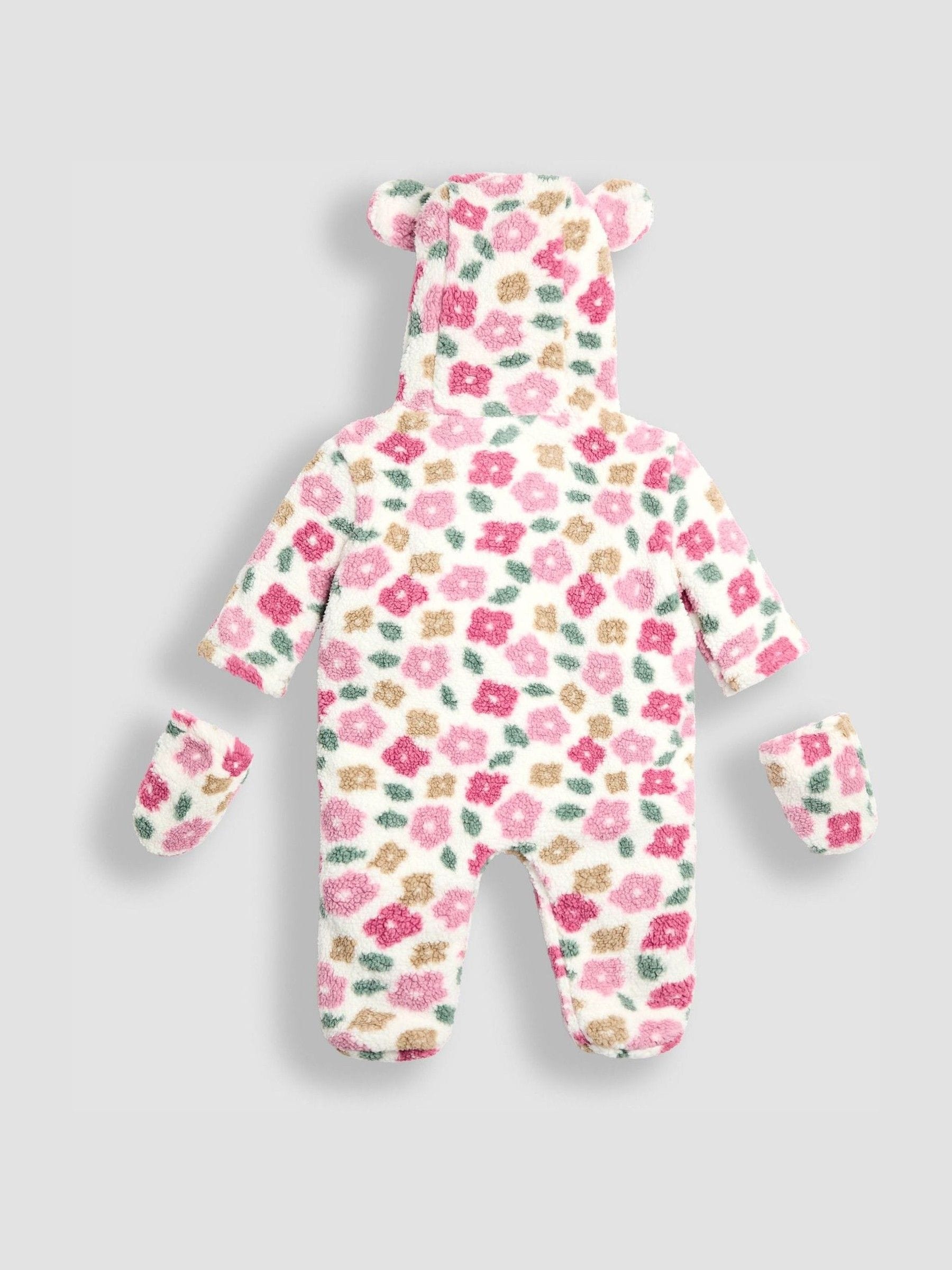 JoJo Maman Bébé Pink Floral Cosy Borg Printed Pramsuit image 5