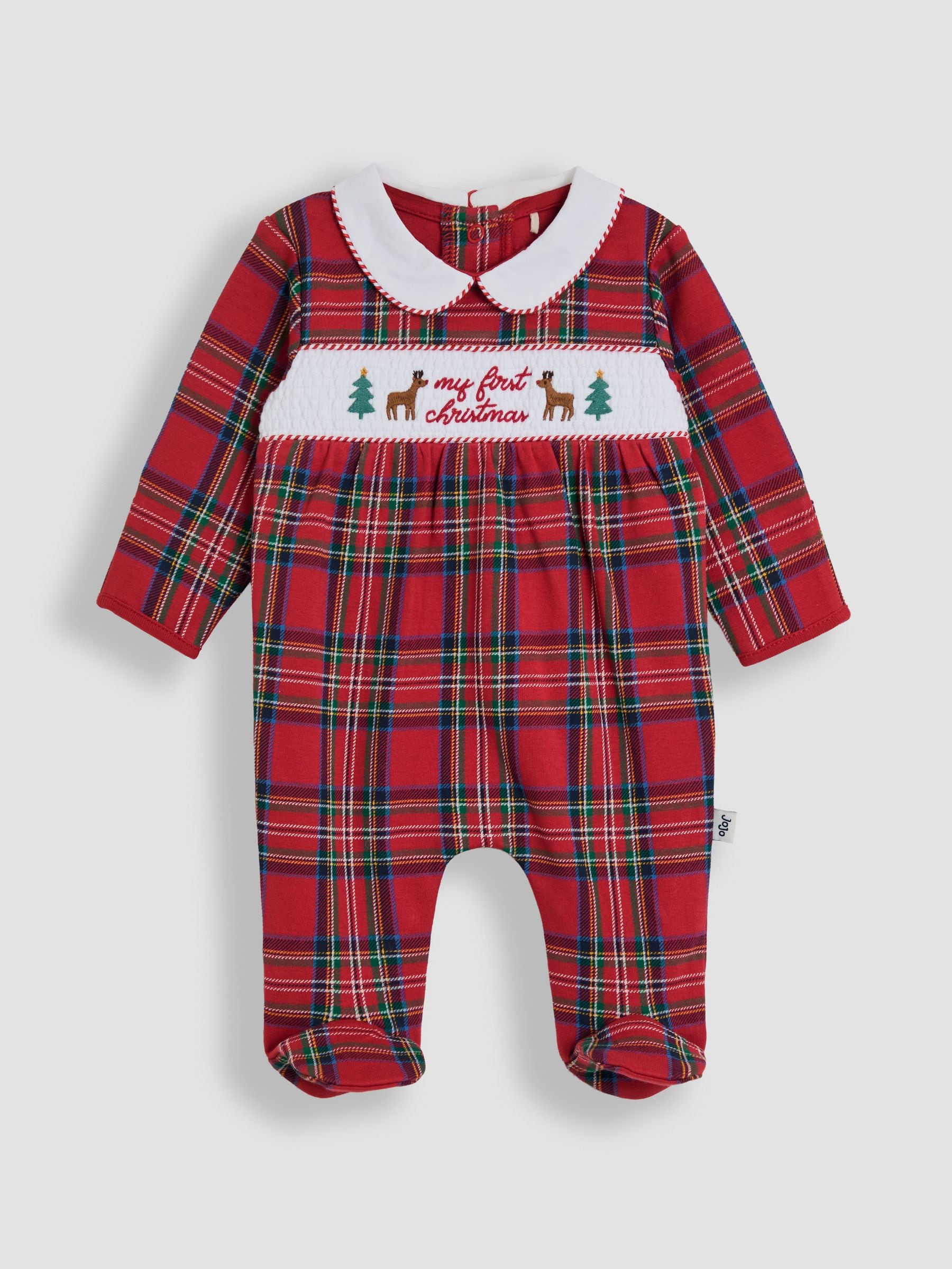 JoJo Maman Bébé Red Tartan My First Christmas Sleepsuit image 1
